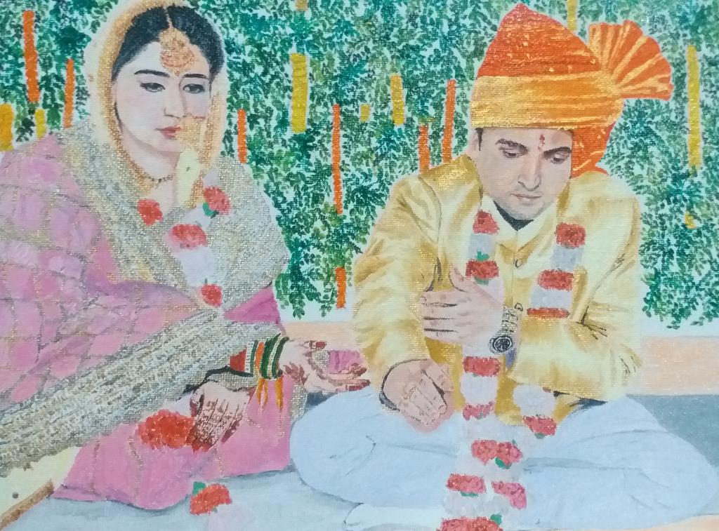 #couplegoals #indianwedding #weddingbells #tradition #weddingceremonies #candid #indianwedding #emotionsofbride #aesthetic #oilpainting #paintingoftheday #artwork #ArtistOnTwitter #canvaspainting