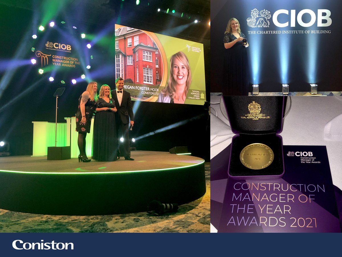 A huge congratulations to our Project Manager, Megan Forster, who won the Gold Medal at <a href="/theCIOB/">CIOB</a> Construction Manager of the Year Awards 2021! 🥇Megan secured the award for her excellent teamwork &amp; collaboration on the Norwegian Embassy Refurbishment Project 👏 #CIOBAwards #CMYA