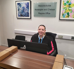 AoDisability's tweet photo. The Supported Interns have started their placements. Here is Kayleigh in her admin placement with Kensington Registrars. Each intern joins us with the aim of developing &amp; learning new skills within a supported work environment while preparing for paid employment #supportedintern https://t.co/TT2WsOemnx