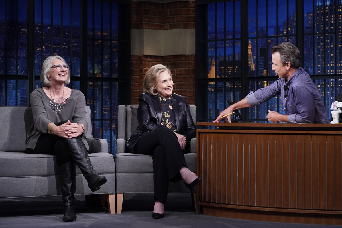 Happy birthday <a href="/HillaryClinton/">Hillary Clinton</a> who appeared on Late Night with Seth Myers with Louise Perry to talk about their collaboration on their novel “State of Terror”; including in a guise of fiction, her responses to Trump’s insults. #HillaryClinton WATCH NOW! - geni.us/HillaryFightin…