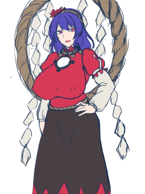 skeb進捗。八坂神奈子のパチモノ洗脳子役化のラフです。 