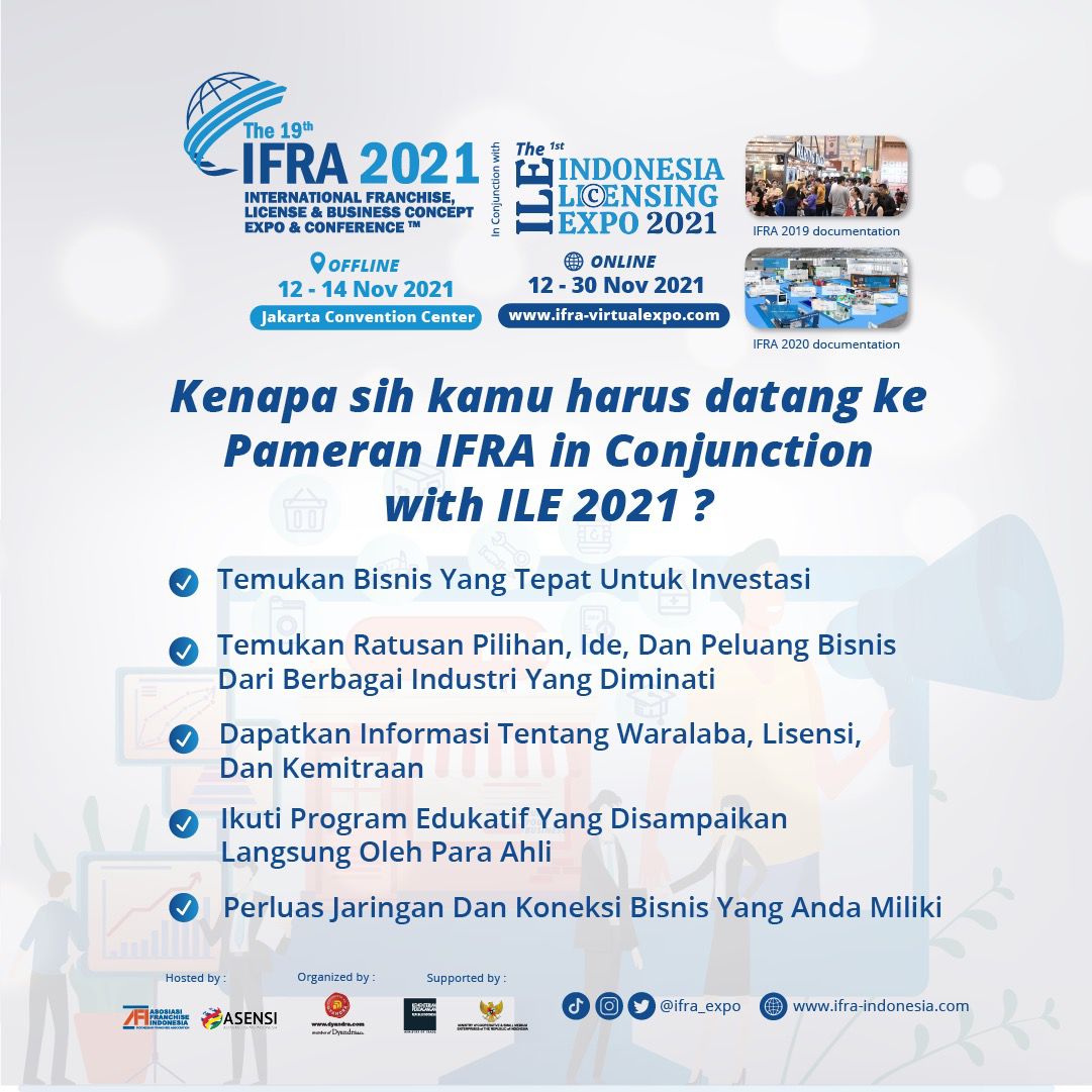 GoUKMid's tweet photo. Hello Entrepreneurs❗
. 
Alasan yang harus kamu tahu, kenapa kamu harus datang ke Pameran IFRA in Conjunction with ILE 2021✨
. 
Jangan sampai ketinggalan ya.  

Hosted by @asosiasifranchiseind_afi, @asensi.id Organized by @dyandrapromosindo

#RoadToIFRA2021 #License #Franchise https://t.co/7MiWWvJpwQ