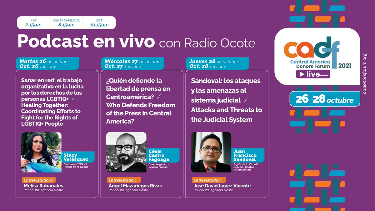 AgenciaOcote's tweet photo. "En el norte de Centroamérica estamos ante una presión que deja efectos terribles. En 🇬🇹 entre 2019 y 2020 asesinaron a 19 mujeres trans. En medio de la pandemia, de las tormentas… ", nos comparte @velasquez_stacy , directora de @InfoOTRANS en el #RadioOcote podcast. #CADF2021 https://t.co/y1f1HszlTh