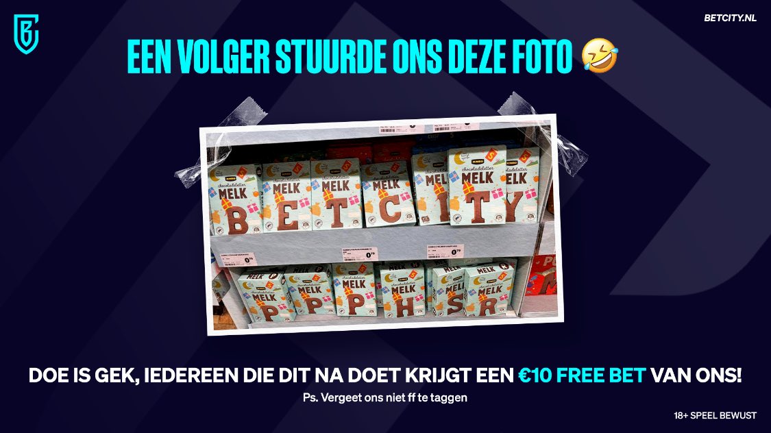 BetCity_NL's tweet image. 🤣 | Free betje van €10 verdienen? Hop naar je lokale supermarkt en tag ons in je bewijs! 
Ps. Chocomel pakken tellen ook 😋

#BetCityNL #SpeelSlimmer