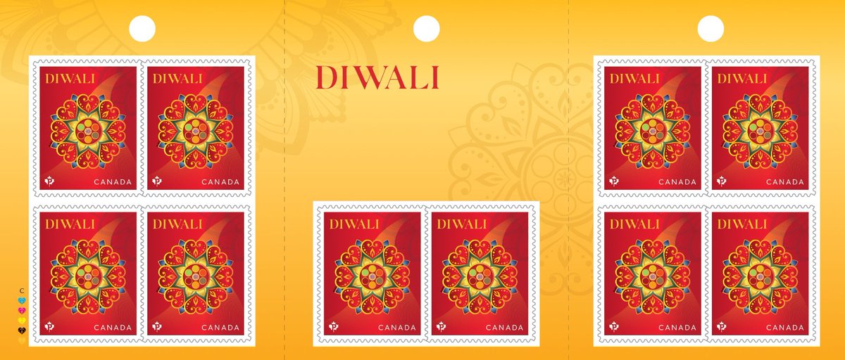 IndiainToronto's tweet photo. Thanks @canadapostcorp @postescanada for the heartwarming gesture of  issuing a commemorative stamp to mark the Festival of Lights #Diwali. Kudos to designer Seung Jai Paek for bringing out the colors of #India through the bright red rangoli pattern.
@HCI_Ottawa @IndianDiplomacy. https://t.co/rRf3QlMMbp