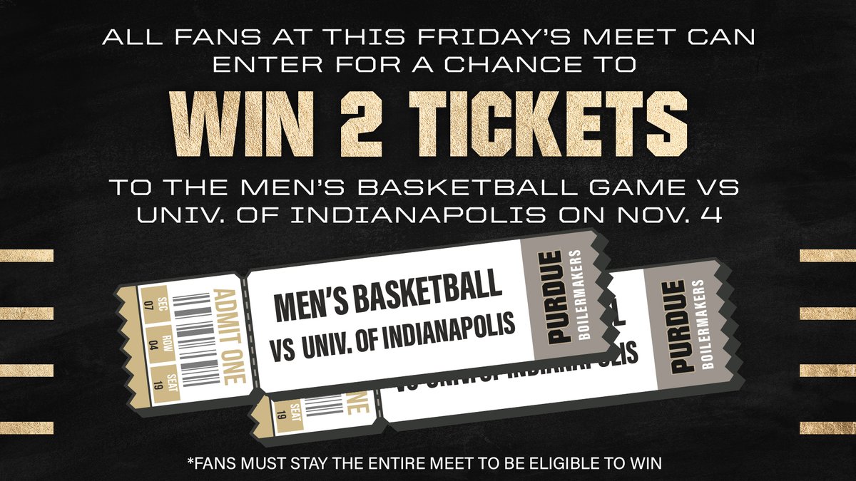 Friday at the Pool: Enter a free raffle for a chance to win 2⃣ tickets to <a href="/BoilerBall/">Purdue Men's Basketball</a>'s Nov. 4 game vs Univ. of Indianapolis! #BoilerUp 🚂🌊

⏰ 5 PM vs Rutgers
📅 Friday, Oct. 29 
📍 Morgan J. Burke Aquatic Center
🎟️ Free Admission