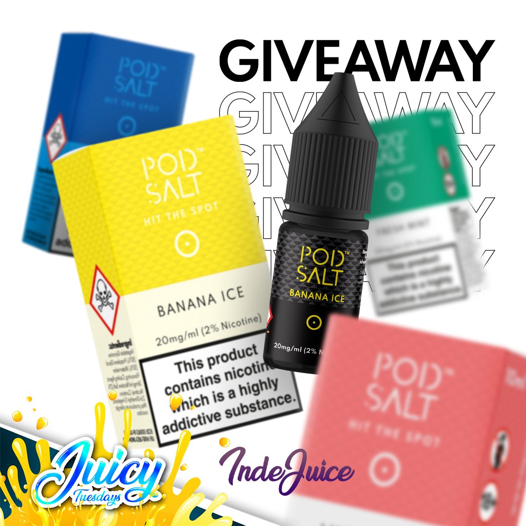We are back for another Juicy Tuesday! This week we have <a href="/podsalt/">Pod Salt</a> giving 5 lucky winners the chance to win 5 X 10mls from their gorgeous Pod Salt Range! Which is all available on IndeJuice.com

1. Like &amp; RetweetThis Post
2. Follow <a href="/podsalt/">Pod Salt</a> 
3. Tag your friends 

UK!
18+