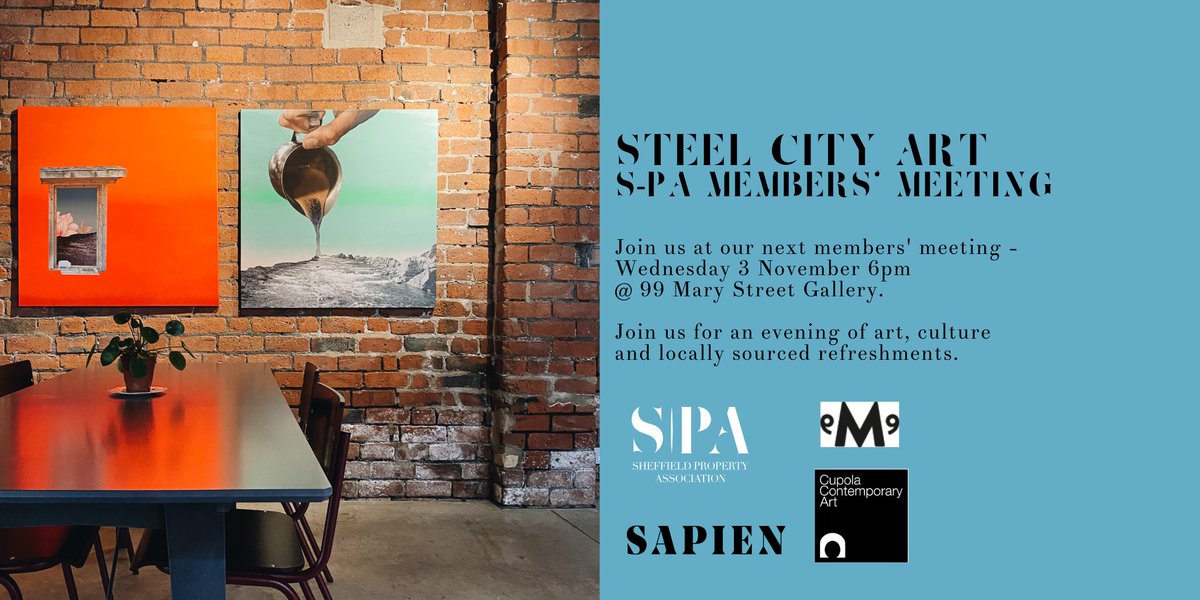SheffPA's tweet photo. Please join us at our next members' event: Steel City Art. Held at 99 Mary Street at 6pm on 3 November, members will get to see exclusive art collections and hear from key figures in Sheffield's art scene. Sign up using the link in our latest email! 
#sheffield #culture https://t.co/VvKLcShool