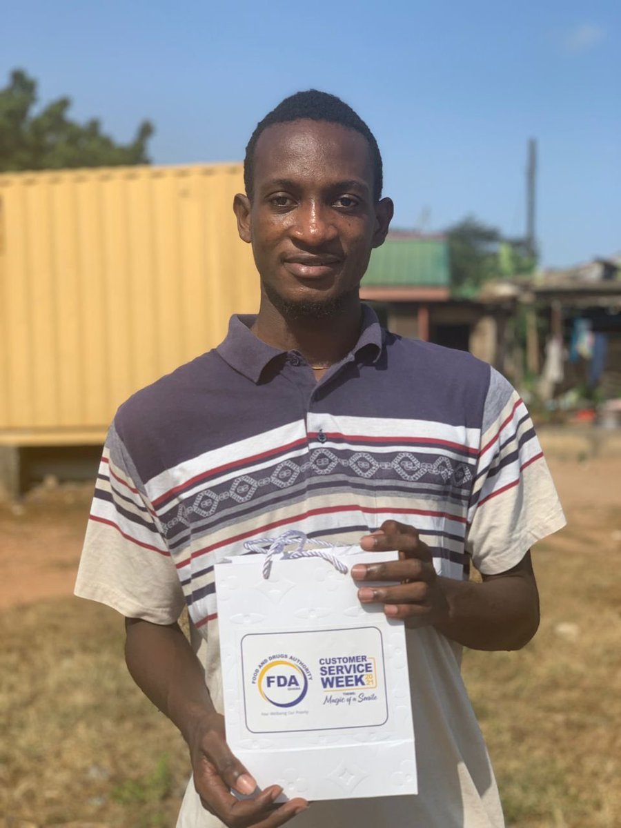 fdaghana's tweet photo. @orleansarkcess who won one of the prizes during the #customerserviceweek2021 quiz competition today picked his package. Congratulations once again. https://t.co/PTAHL1WWis