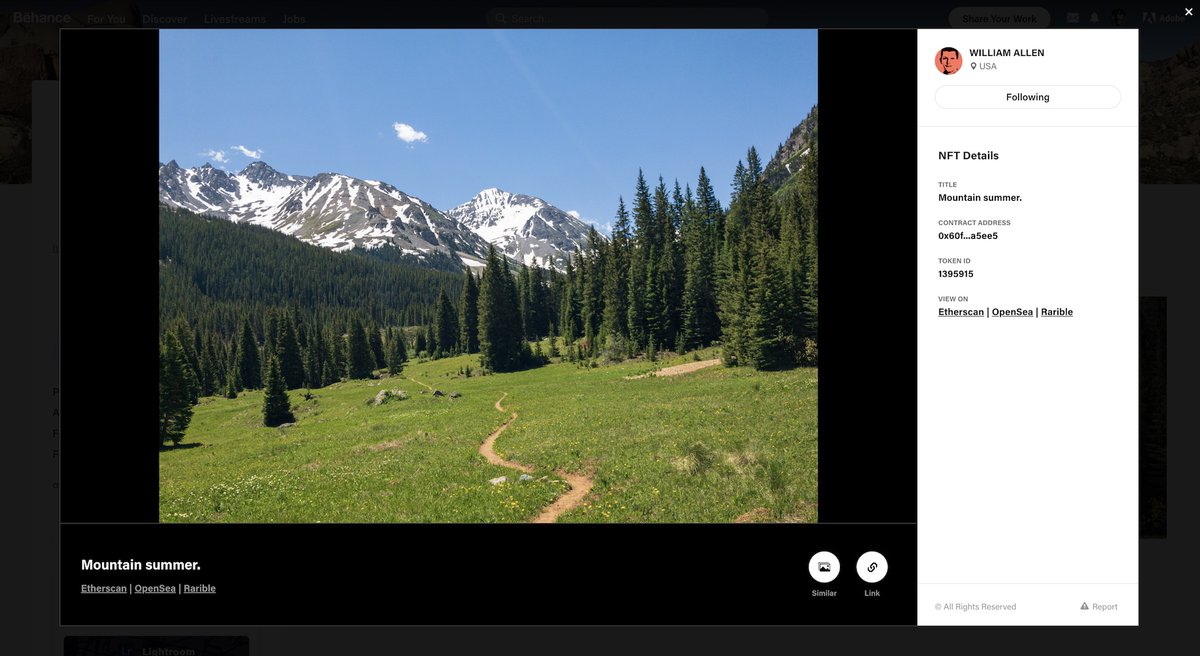 Now you can showcase your #NFT artwork on Behance! Simply connect your crypto wallet from your profile to add NFTs you've minted to your Behance portfolio. You can also display NFTs inside a project. Learn more in our blog post by <a href="/williamallen/">William Allen</a>: on.be.net/3BV7xXH