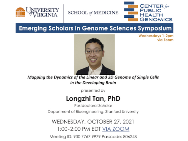 zangcz's tweet photo. The Emerging Scholars in Genome Sciences Symposium hosted by @UVACPHG will feature @tanlongzhi tomorrow Wed 10/27 @ 1pm EDT please join us! #ESSymposium #VirtualSymposium https://t.co/f7SMHfrFIn