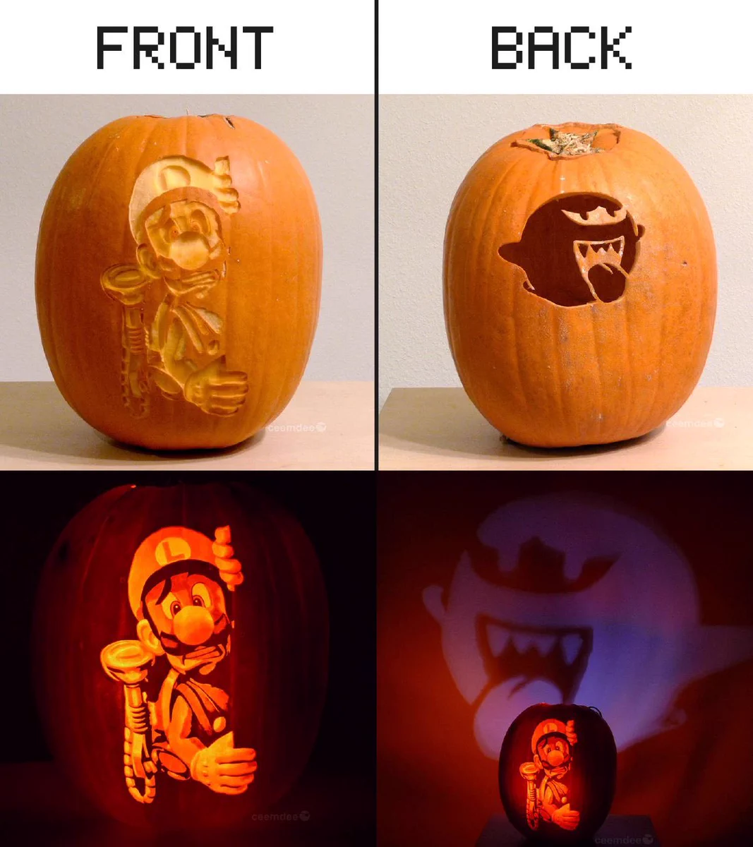 ハロウィンのカボチャにランプを点けると？ルイージとゴーストが立体的に現れる！