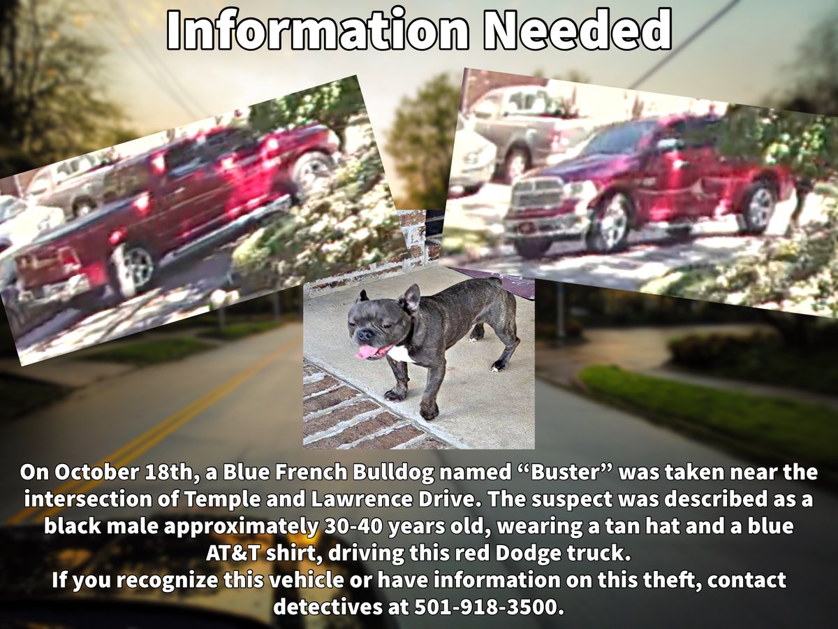 LRpolice's tweet photo. Can you help us find Buster? If you have any information regarding this vehicle or theft, call us at 501-918-3500. https://t.co/17RFvbUsR3