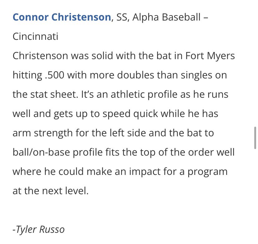 Thank you <a href="/TRussoPG/">Tyler Russo</a> for the write up!! <a href="/PG_Scouting/">Perfect Game Scout</a> <a href="/alphabsb/">Alpha Baseball</a>