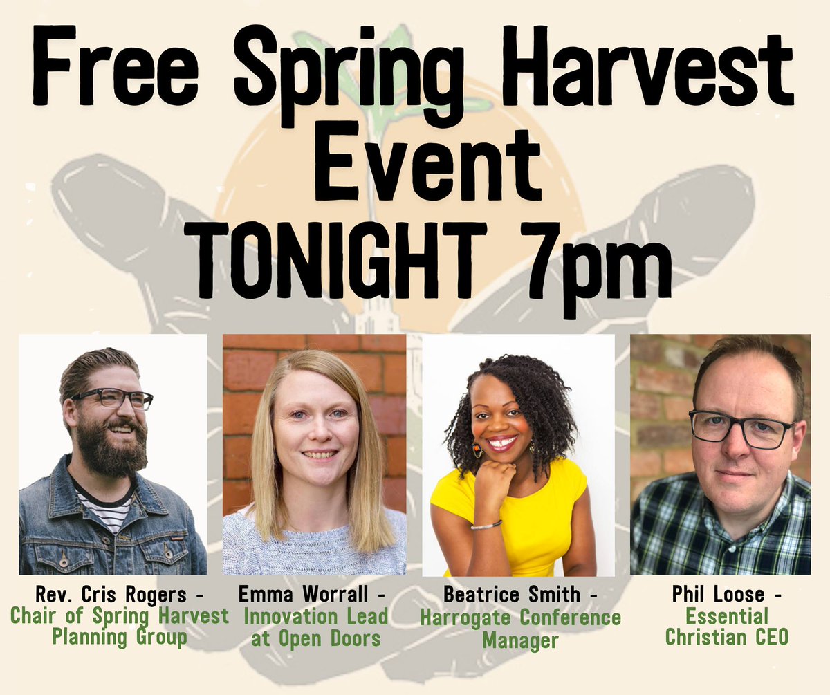 Happening tonight!

Our very own <a href="/Emma_Worrall/">Emma Worrall</a> is joining with the wonderful folk of <a href="/springharvest/">Spring Harvest</a> to look ahead to next year's in-person events.

Book your free spot: springharvestevening.sardius.live