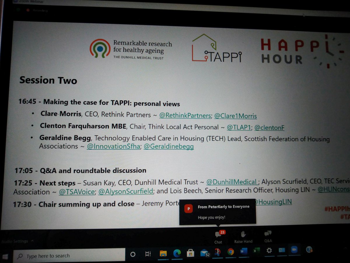 #HAPPIHour underway for the official launch of the report of the #TAPPI (#technology for our #ageing #Population: Panel for #Innovation)  @HLINComms  @HousingLIN @profRoys @DunhillMedical @AlysonScurfield  @TSAVoice @AndyvonBradsky @CCHPR1 @Clare1Morris @RethinkPartners et al