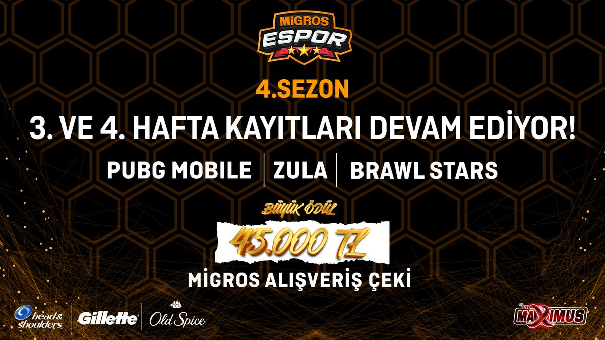 DPGaming's tweet photo. Migros Espor 4. Sezon 3. ve 4. Hafta Kayıtları Devam Ediyor! 🎉

🎮 Oyunlar: PUBG Mobile - Zula - Brawl Stars
🏆 Büyük Ödül Havuzu: 45.000 TL Migros Alışveriş Çeki

Turnuvalara kayıt olmak için “https://t.co/XXMURZenoj” sitesini ziyaret edebilirsiniz. https://t.co/KQNJCbJIsl