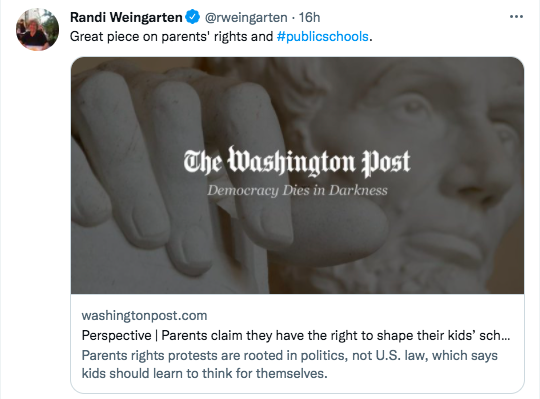 JaneTimkenOH's tweet photo. The same big labor special interest that fought to keep schools closed — now pushing CRT and attacking parents who push back — is claiming parents don’t get to question their leftist curriculum. 

Teachers unions are for themselves, not for kids. https://t.co/CoNKAAtggK