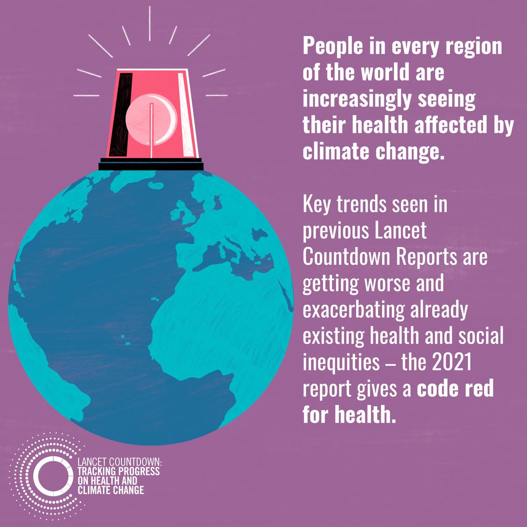 RELXHQ's tweet image. People everywhere are increasingly seeing their health affected by #ClimateChange. Key trends are getting worse &amp;amp; exacerbating already existing health and social inequities – @TheLancet's 2021 report gives a code red for health. lancetcountdown.org/2021-report/ #LancetClimate21