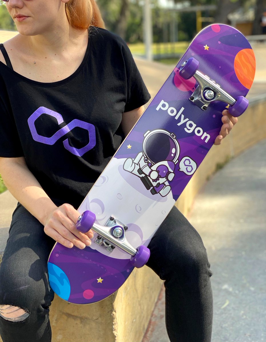 DresDes1gn's tweet photo. “Holding on for dear life to her favorite rocket named $MATIC, this little astronaut reached the moon!”
You can win the “HODL” #PolyDeck - a real @0xPolygon skateboard! Auction is live! 5 PolyDecks available!
https://t.co/Lv4BWETNyv
#NFTcollection #NFT #nftcollector #ETH #NFTS https://t.co/Fj52yspnUu