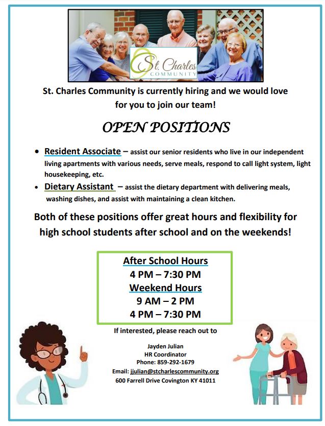 St. Charles Community is hiring and looking for High School Interns! Contact info@stcharlescommunity.org
Check them out. #connectgrowserve #connectgrowadvance @NaviGoPrep <a href="/NKCESKids1st/">NKCES</a>