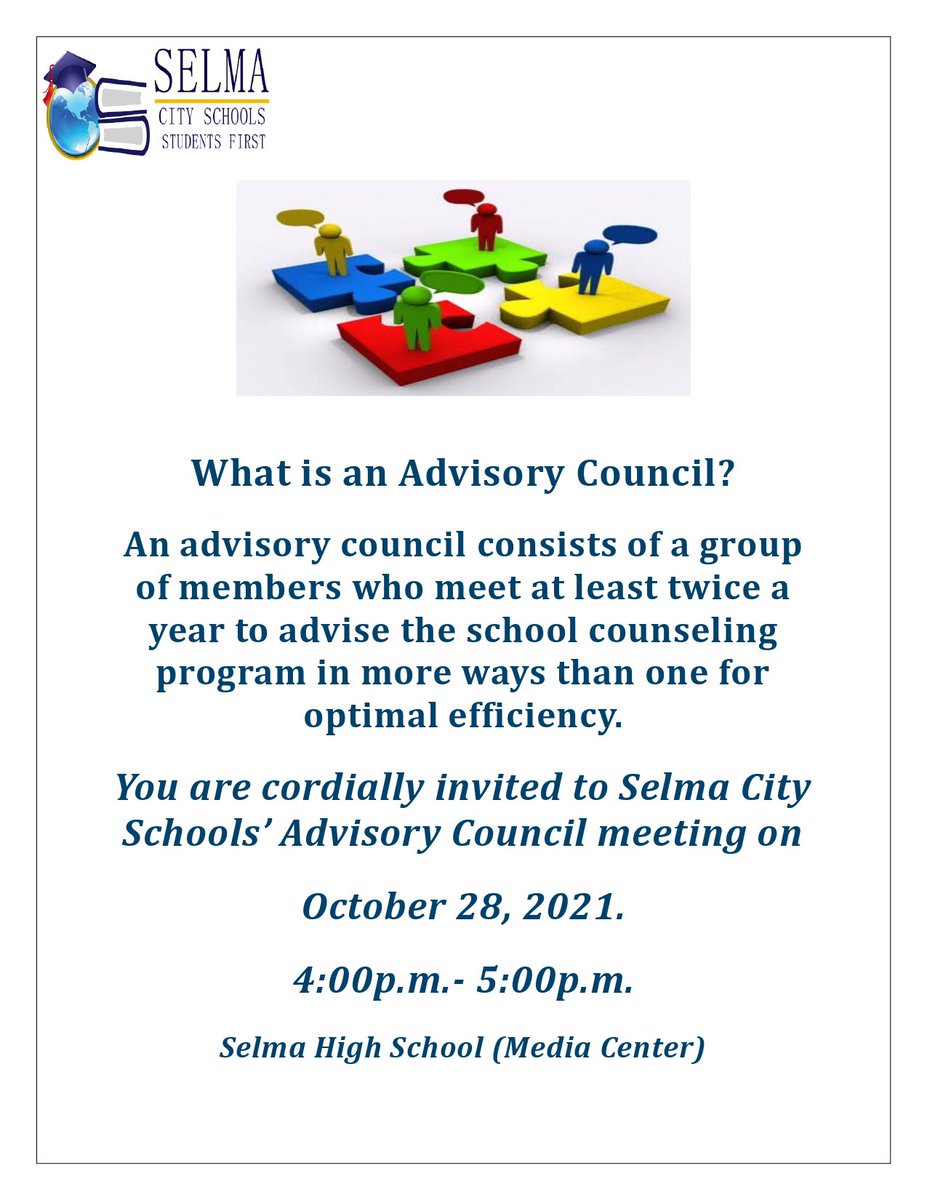 EDW is gearing up for the district’s upcoming Advisory Council Meeting.  Join us. #TeamSelmaConnected