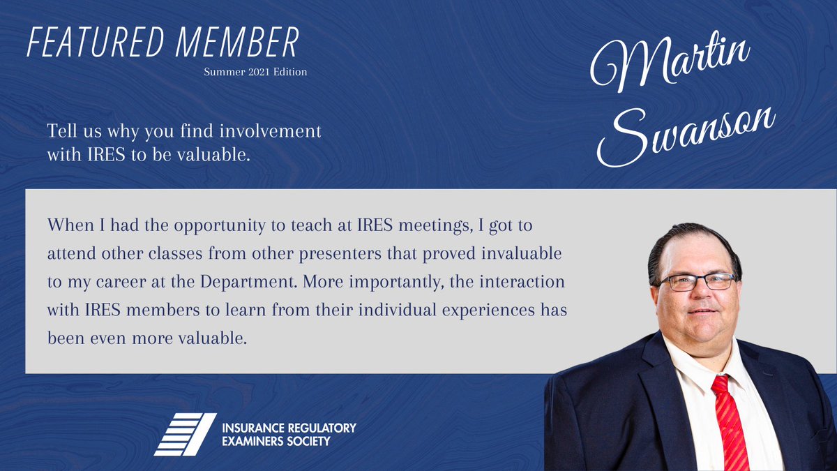 Congratulations to Martin Swanson for being selected as the #IRESRegulator Summer 2021 featured member. Read more about Martin in the latest edition. #insuranceregulator #insuranceregulation