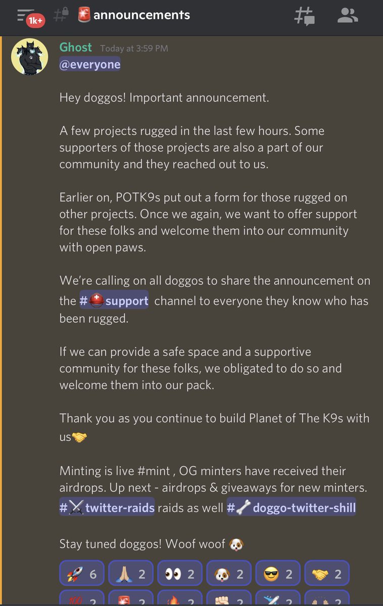POTK9s's tweet photo. Projects that rug are not a fair presentation of our space and the spirit behind NFTs.

We’re calling on EVERYONE to help us support folks who have been rugged. Providing a safe community is not impossible if we all pitch in. 

Join the effort - https://t.co/Y6zi2P56HG

Woof woof https://t.co/oxYYcuuyG4