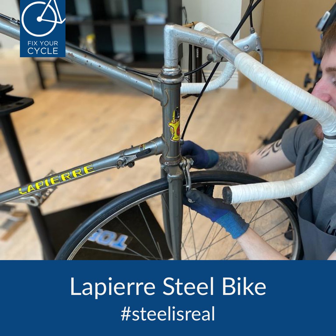 FixYourCycle's tweet photo. In for a service this classic #steelbike - steel bike owners love their bikes! And praise the virtue of a steel ride that’s like no other bike. #fixyourcycle
.
.
.
#bike #maintenance #whitecity #london #cycling #cycle #bicycle #bikeshop #repairs #londoncycling #ride #steelbike https://t.co/Gv15f7d9by