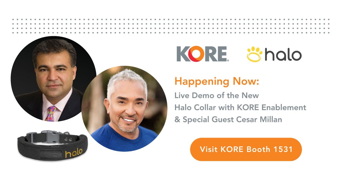 Happening Now: Live Demo of #hallocollar with KORE enablement at KORE booth 1531 at #MWCLA21 with special guest appearance  @cesarmillan!