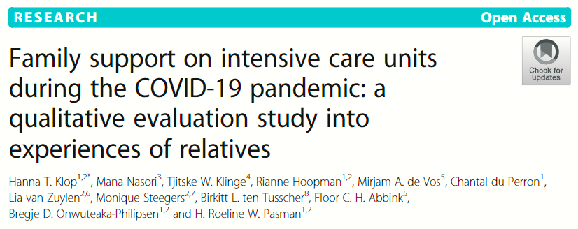 Relatives of COVID-19 ICU patients perceived that Family Support Teams (FSTs)(not part of the clinical team) provided detailed &amp; reliable information. Important pillars for FSTs: transparency, attention to relative's well-being, predictability/certainty. 
pubmed.ncbi.nlm.nih.gov/34615524/