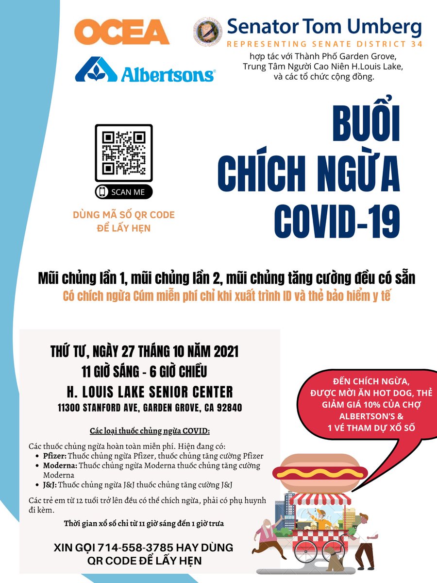 SenatorUmberg's tweet photo. Don’t forget to swing by our Vaccine Clinic in Garden Grove tomorrow!
Pfizer, Moderna, and Johnson & Johnson doses and booster shots will all be available. You can get your flu shot, too!
See flyers for more info.
#SD34 #GetToImmunity #VaccinateAll58 https://t.co/Wx9bYFQ5vx