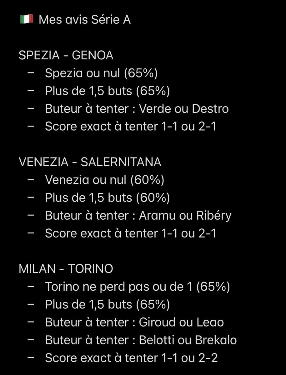NtkPronos's tweet photo. Mes avis : 

- Liga 🇪🇸 
- Série A 🇮🇹 

💭 La carte est vraiment pas ouf aujourd’hui des matchs pas intéressants à analyser pour la plupart, attendez les compos et il y aura peu être des confiances sur les coupes. 

❤️ Chaud pour les Confiances ?! LIKE https://t.co/u8Vt8JlzAE