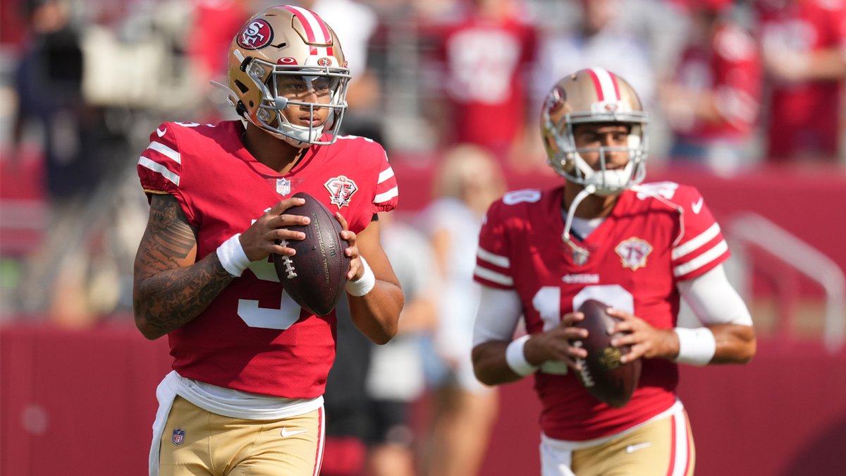 NBCS49ers's tweet photo. Kyle Shanahan defended his decision to not play Trey Lance just for the sake of "experience"
https://t.co/LBDyAfBwyl https://t.co/k1YEwQsfNs