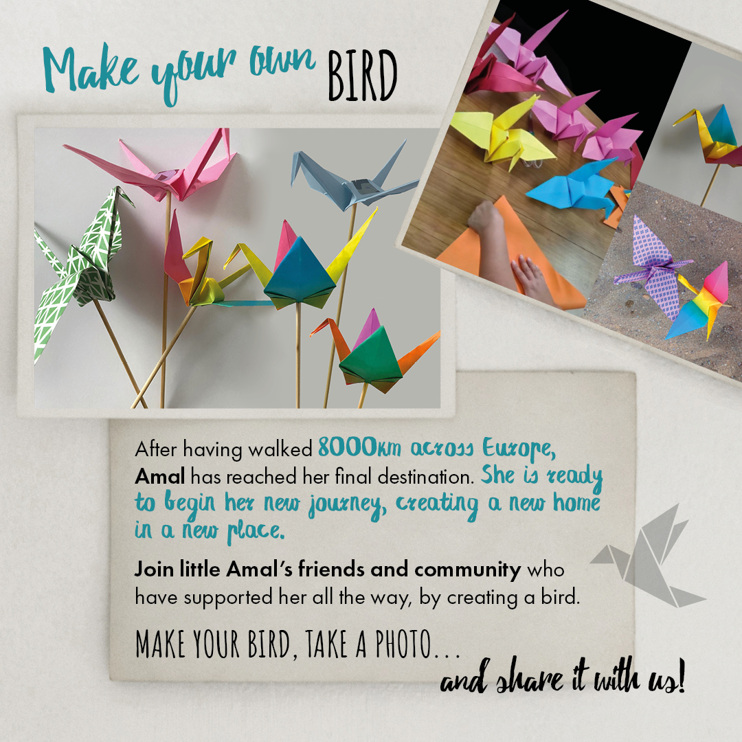 factoryintl's tweet photo. If you’re looking for things to do with the kids this half term, then why not take part in #MakewithAmal? To welcome her home, we are creating a flock of birds to symbolise freedom and Little Amal’s potential to do anything. Share your creations online using #actsofwelcome! https://t.co/dqM7AqV9xC