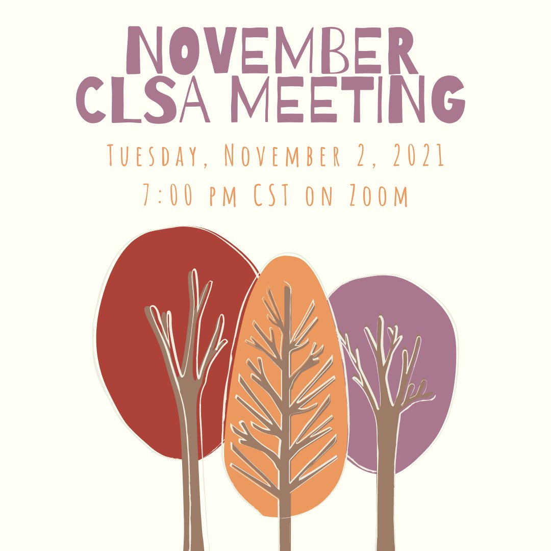 See you next Tuesday at 7:00 pm CST!! All are welcome. Check out the Community Blackboard site for more info! 🍂