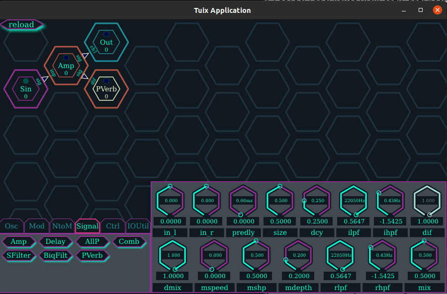 WeirdConstruct1's tweet photo. Shuffled around the GUI of HexoSynth a bit. With the knobs on the bottom now. #modularsynth #opensource #freesoftware #foss #gpl #rustlang #softwaredevelopment #programming #coding #guidesign https://t.co/wVBJQED3YC