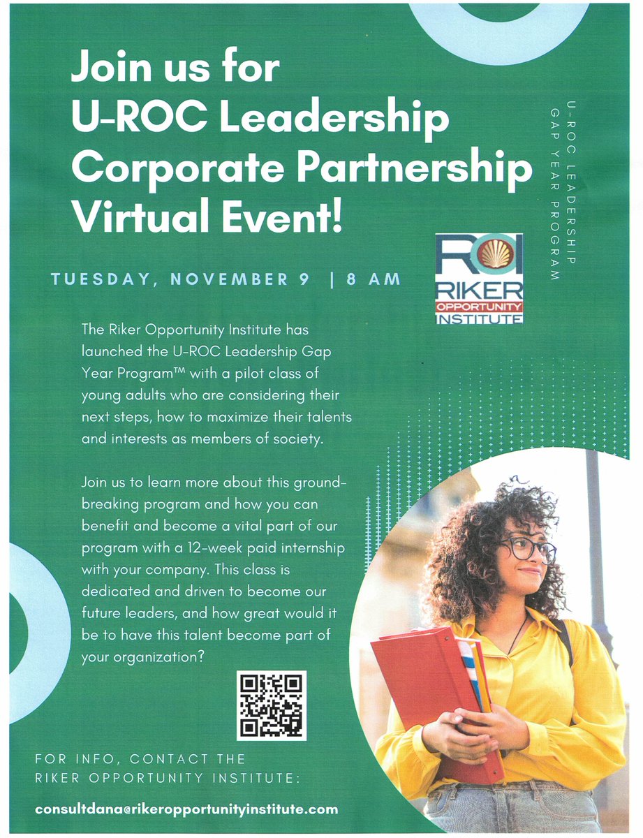 ROIWisdom's tweet image. "Be so good they can't ignore you." That is what U-ROC Leadership Gap Year Program is all about. We are looking for corporate partners to provide paid internships and to help us in creating the best future workforce. Please join us for an interactive informational session Nov. 9