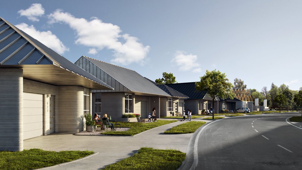 ICON3DTech's tweet photo. ICON + @Lennar today announced a commitment to build the largest community of 3D-printed homes to date. Codesigned by @BIGstertweets, the 100-home community breaks ground in 2022. --> https://t.co/BB1EM324lX https://t.co/8L0bM8oUeD