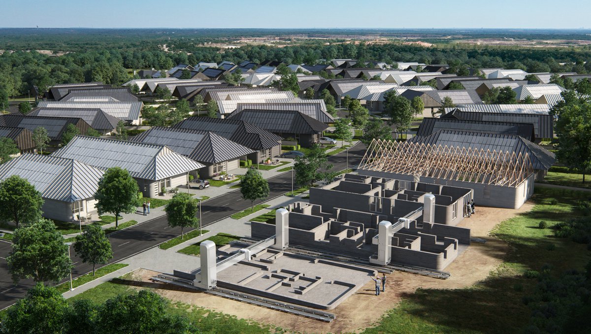 ICON3DTech's tweet photo. ICON + @Lennar today announced a commitment to build the largest community of 3D-printed homes to date. Codesigned by @BIGstertweets, the 100-home community breaks ground in 2022. --> https://t.co/BB1EM324lX https://t.co/8L0bM8oUeD