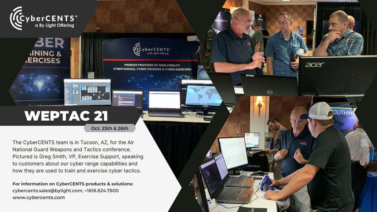 ByLightLLC's tweet image. If you are at the conference today, stop by booth B-10 for a demo or to discuss our capabilities. #bylight #cybercents #cyberrange #cybertraining #cyberexercise