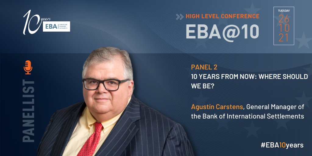 EBA_News's tweet photo. ''Will a digital #euro happen in the next 10 years? We need to make progress with CBDC as society asks for a different representation of money than cash'' Agustín Carstens, General Manager @BIS_org at the 2nd panel of the #EBA10years conference

🔴LIVE https://t.co/z45mumRN1B https://t.co/k8wrbRSnZv
