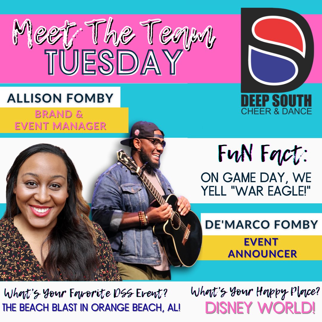 deepsouthspirit's tweet photo. This #MeetTheTeamTuesday features two familiar faces! DeMarco &amp; Allison Fomby are back for another season! DeMarco is our Event Announcer, &amp; Allison is our Brand &amp; Event Manager. They have an 8 yr. old, Lailah, &amp; love all things Disney! Be sure to say hi at events this season! ❤️ https://t.co/b7kLQCmqwX
