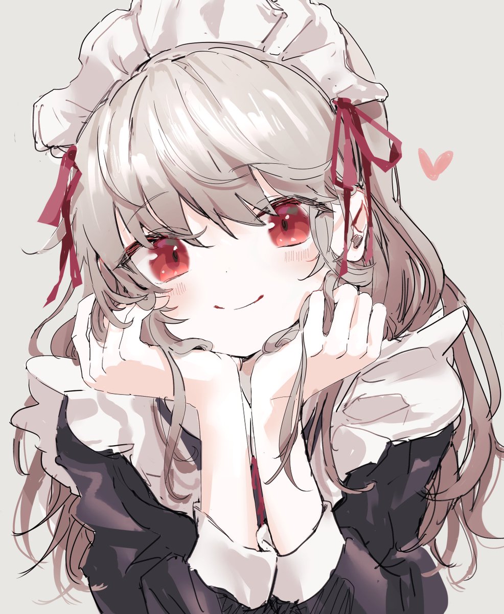 1girl solo maid headdress red eyes smile maid long hair  illustration images