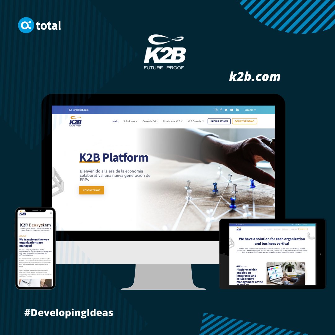 actotal_tech's tweet photo. #ACTotalProjects | @K2Business , one of the main companies in Latin America dedicated to the development of software solutions for different industries through #ERP and #K2B Tools, has recently launched their #website, which was developed by us in collaboration with @jigsolabs 💻 https://t.co/Yrzu5h6iCY