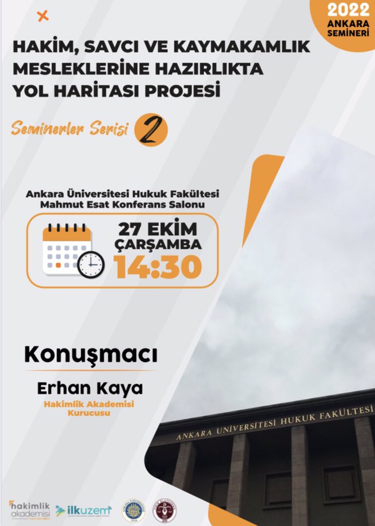 ahfp2015's tweet photo. Yarın saat 14.30’da Mahmut Esat Bozkurt Konferans Salonu’ndayız! Hakim,savcı ve kaymakam mesleklerine hazırlıkta sınav ve mülakat sürecine ilişkin yapacağımız seminerimizde Erhan hocamızın yanı sıra adli ve idari yargı sınavlarında başarı göstermiş iki konuğumuz olacak. https://t.co/nNpXu6LQLO