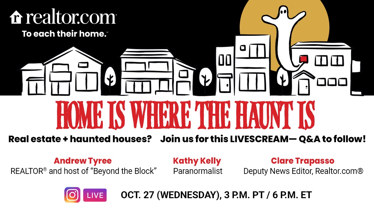 Realtor.com (@realtordotcom) on Twitter photo Join us Wednesday for an Instagram Live Q&A with Realtor.com News Editor <a href="/claretrap/">Clare Trapasso</a>, Paranormalist Kathy Kelly (<a href="/ParanormalNJ/">ParanormalNJ</a>), and Realtor/"Beyond the Block" host <a href="/Andrewtyree/">Andrew Tyree</a>!
š š» Get the scoop on haunted houses and all things paranormal: instagram.com/realtordotcom/ Join us Wednesday for an Instagram Live Q&A with Realtor.com News Editor <a href="/claretrap/">Clare Trapasso</a>, Paranormalist Kathy Kelly (<a href="/ParanormalNJ/">ParanormalNJ</a>), and Realtor/"Beyond the Block" host <a href="/Andrewtyree/">Andrew Tyree</a>!
š š» Get the scoop on haunted houses and all things paranormal: instagram.com/realtordotcom/