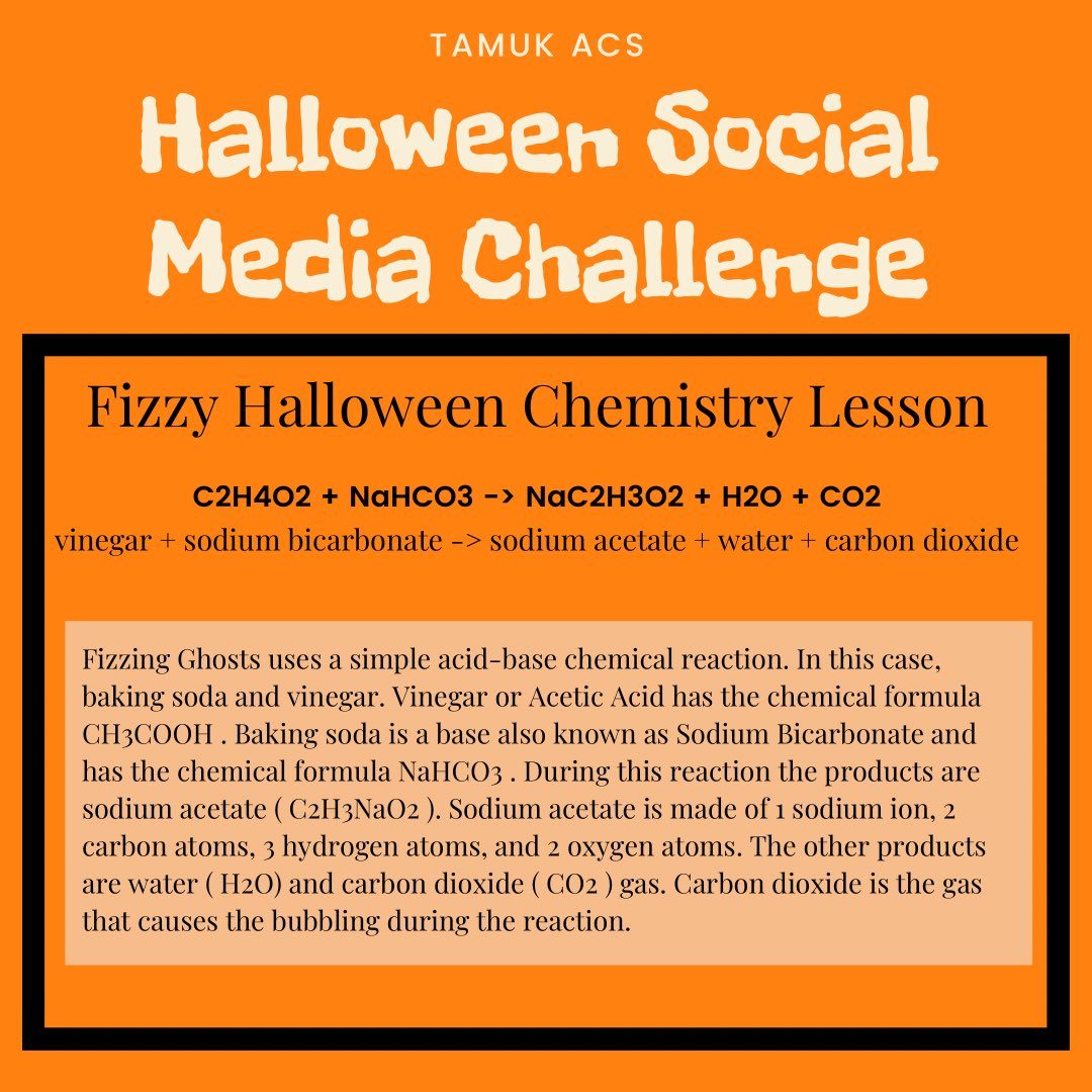 tamukacs's tweet photo. 𝐅𝐈𝐙𝐙𝐈𝐍𝐆 𝐆𝐇𝐎𝐒𝐓𝐒:

Tuesday 𝕆𝕔𝕥 𝟚𝟞𝕥𝕙 Challenge 

Want a chance to win an ACS Spooky basket??? Try out the FIZZING GHOSTS challenge!

#ACS #ACSTAMUK #tamukacshalloween2021 @JavelinaNation https://t.co/3BA6MLBNpR