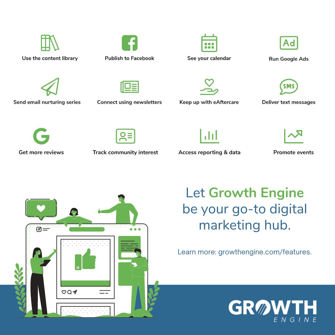 GrowthEngine3's tweet photo. We know you've got enough on your plate already, that's why Growth Engine is smart with your #marketing so you don't have to be. Learn more about our features and schedule a demo today. https://t.co/agu70Uvyv0 https://t.co/hNjnQ8uY7f