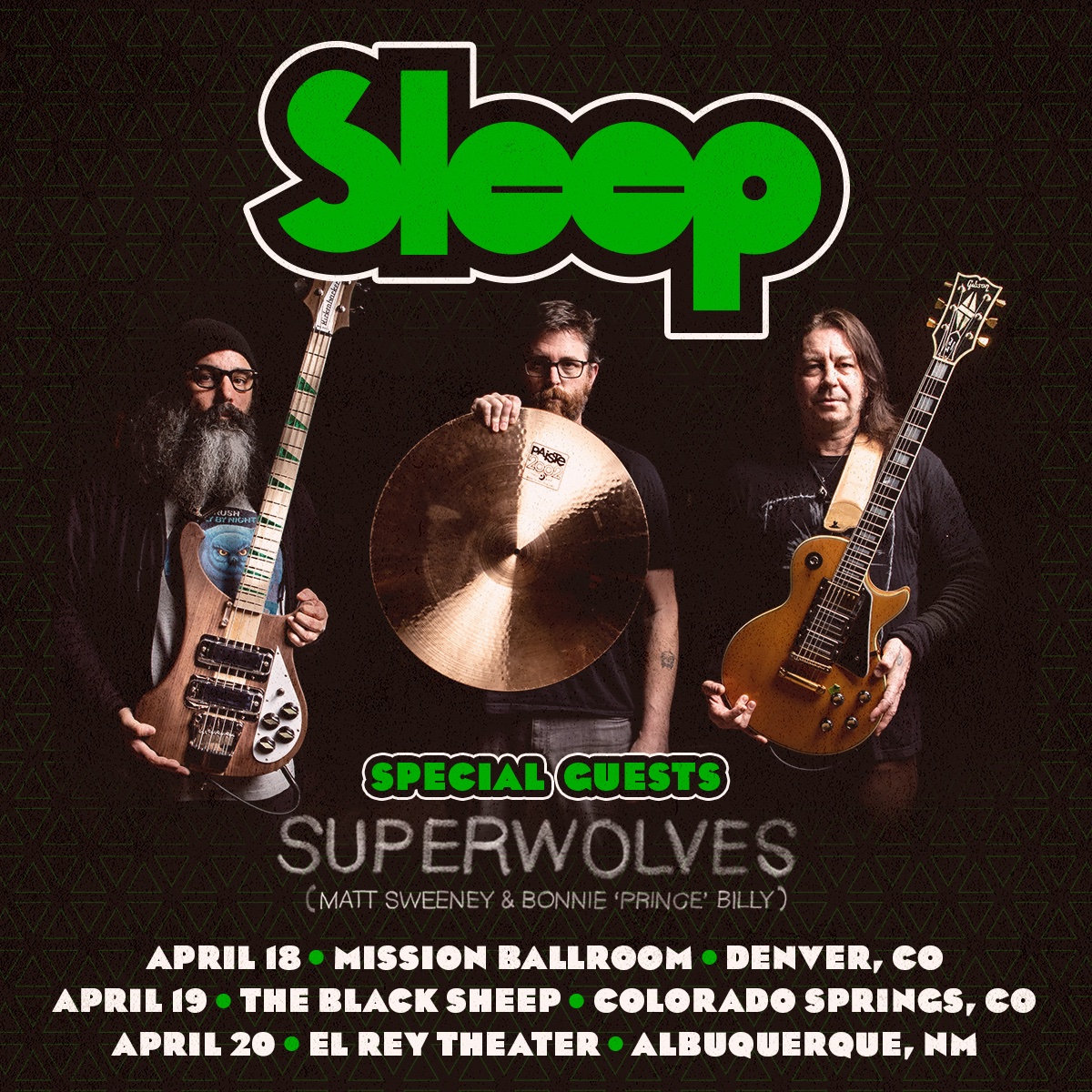 Hello Denver, Colorado Springs, and Albuquerque. We will be seeing you soon. Tickets on sale Friday - 10/29 at 9a PST/10a MST. Praise Iommi. . . : #sleeptheband #420 #albuquerque #coloradosprings #denver #alcisneros #mattpike #jasonroeder #dopesmoker #thesciences #dragonaut